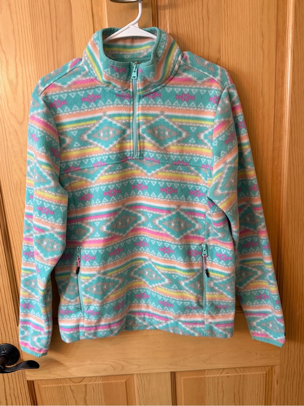 Chubbies The Flame Commander Quarter Zip Fleece Pullover Teal Pink Small